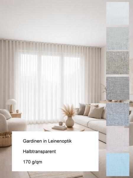 Halbtransparente Gardine in Leinenoptik – 320 cm breit mit Bleiband, pflegeleicht & modern